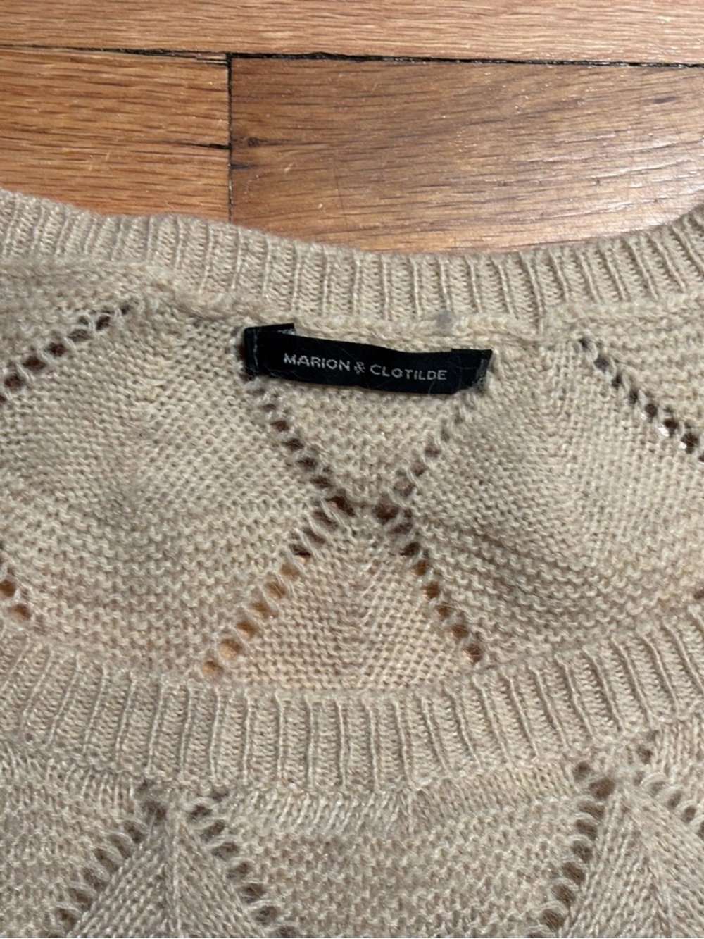 Marion Clotilde Cream Pointelle Knit Angora Sweater